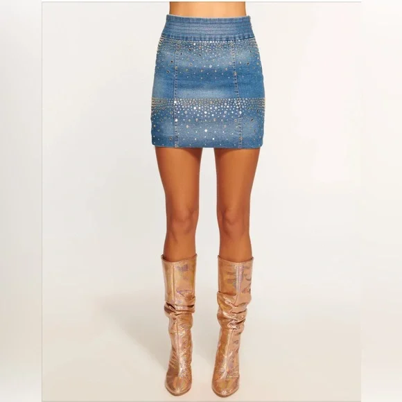 RAMY BROOK***Zelda Studded Mini Denim Skirt***US 4 $385 - Picture 2 of 3